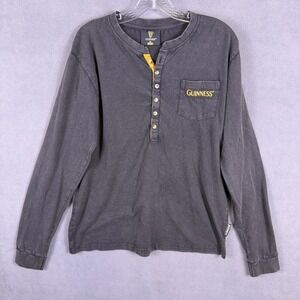 Guinness Mens Classic Washed Black Henley long sleeve shirt. Sz Medium